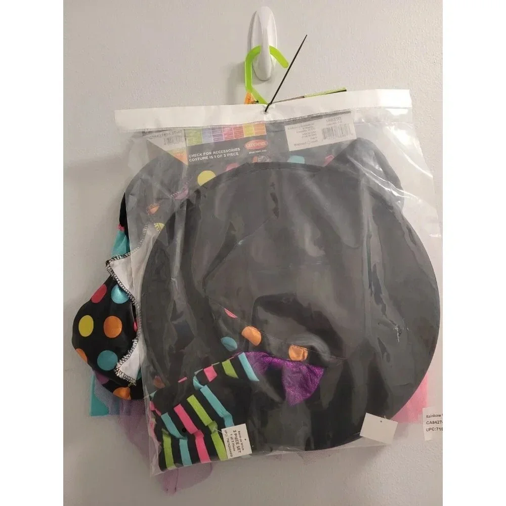 GIRLS 2T 3 PIECE -RAINBOW WITCH HALLOWEEN COSTUME- INCLUDES DRESS HAT TIGHTS NEW